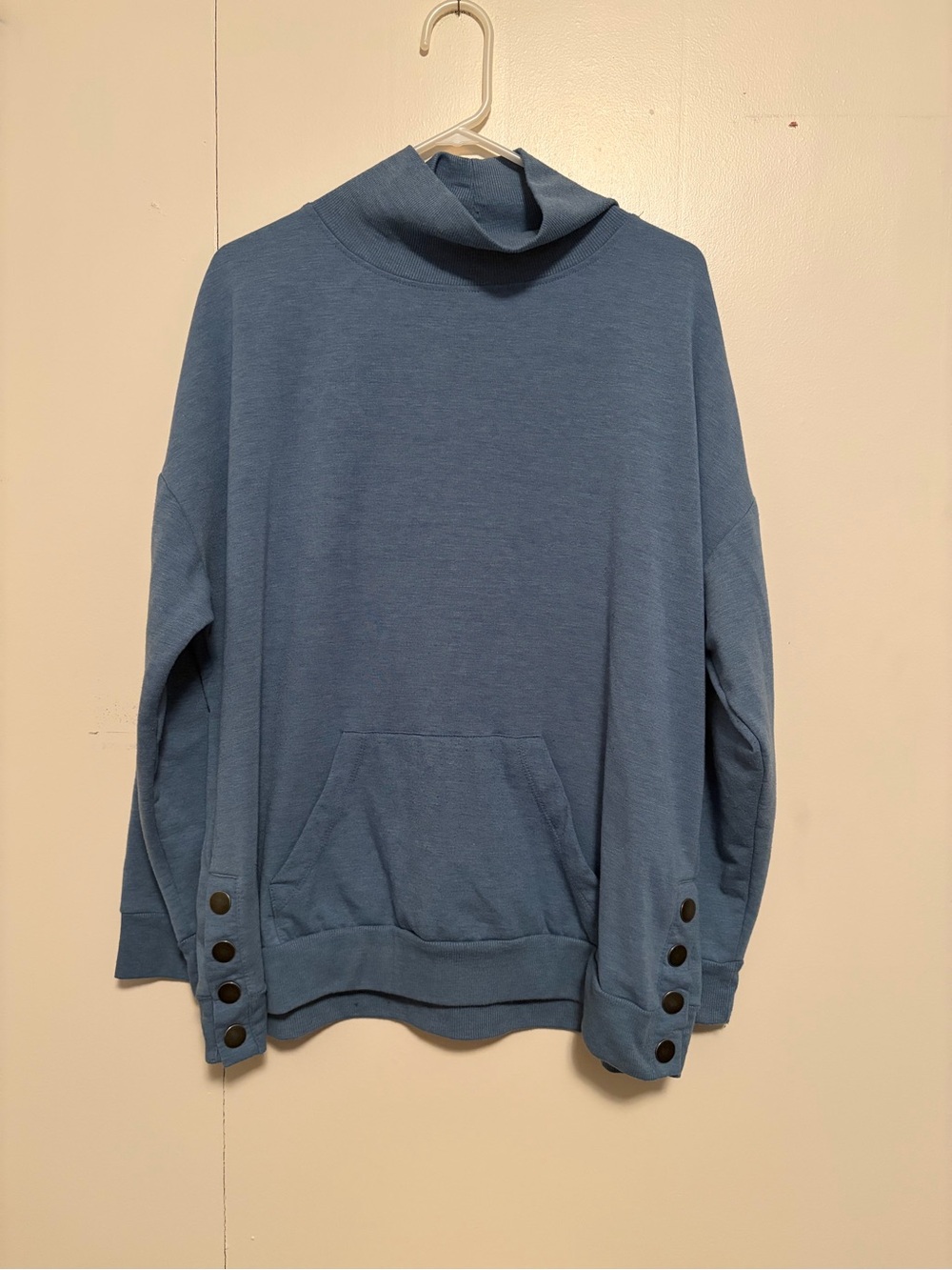 Women's Blue Funnel Neck Button Cuff Sweatshirt